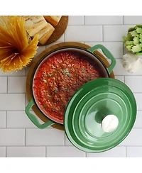 MegaChef 2 Quart Round Enameled Cast Iron Braiser Pan in Dark Blue