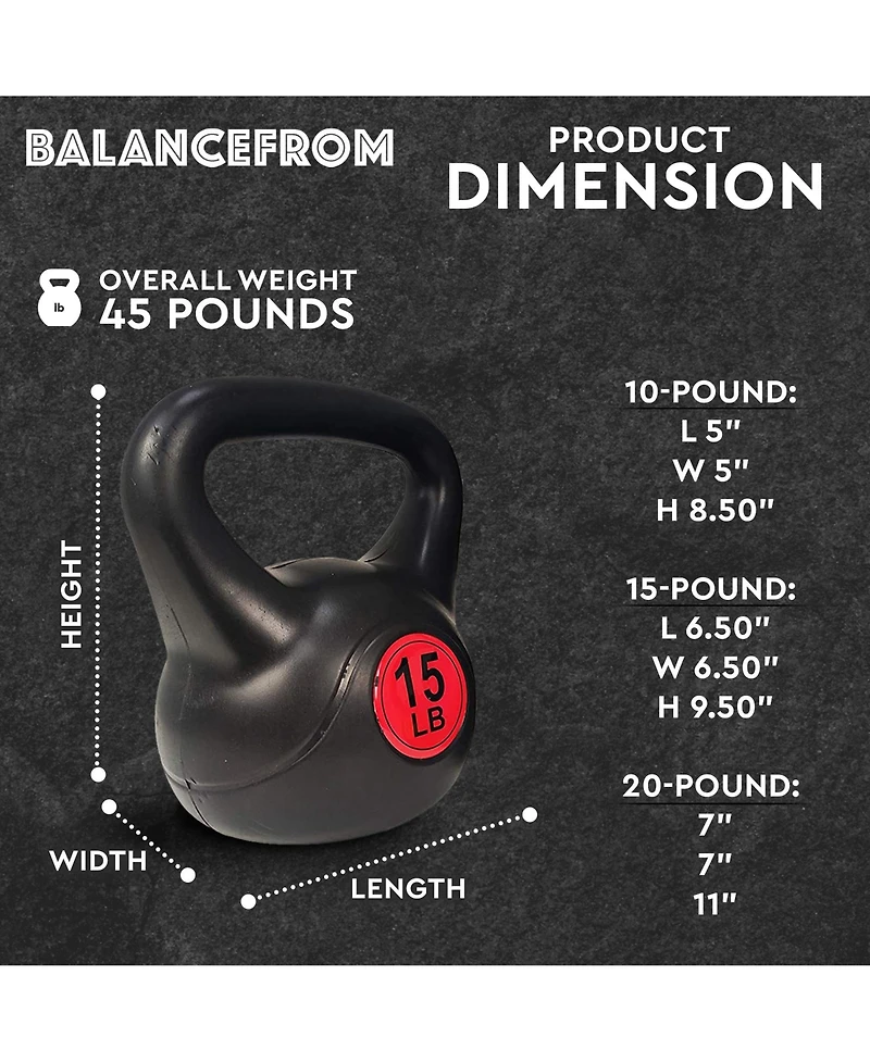 BalanceFrom Fitness BalanceFrom Kettlebell Fitness Exercise Weights, Set of 3, 10, 15, and 20 Pounds