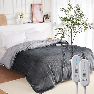 Caromio King Reversible Flannel Electric Heated Blanket with Dual Control, 100" x 90"