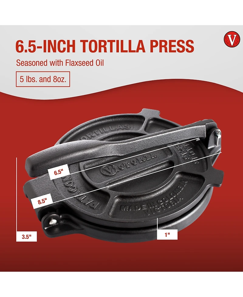 Victoria Cast Iron Tortilla Press 6.5 In Seasoned
