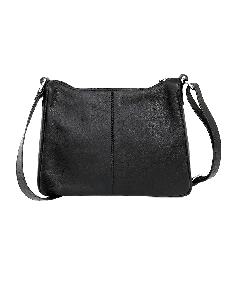 Ladies Leather Medium Multi Zip Crossbody Bag