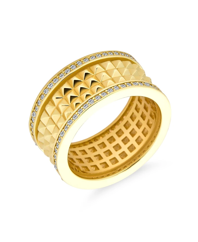 Bling Jewelry Modern Geometric Cz Accent Statement Spike Wide Band Fashion Ring Matte Gold Plated .925 Sterling Silver