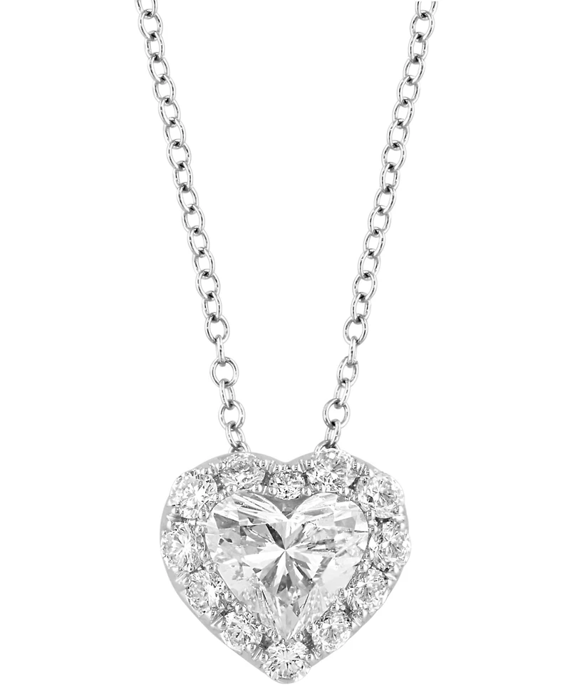Effy Lab Grown Diamond Heart & Round Halo 18" Pendant Necklace (2-1/10 ct. t.w.) in 14k White Gold