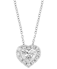 Effy Lab Grown Diamond Heart & Round Halo 18" Pendant Necklace (2-1/10 ct. t.w.) in 14k White Gold