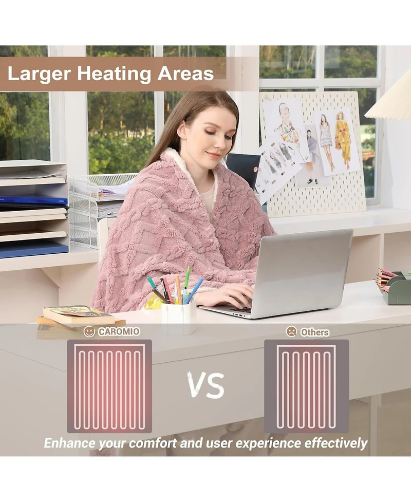 Caromio Full Tufted Sherpa Electric Heated Throw Blanket, 72" x 84"