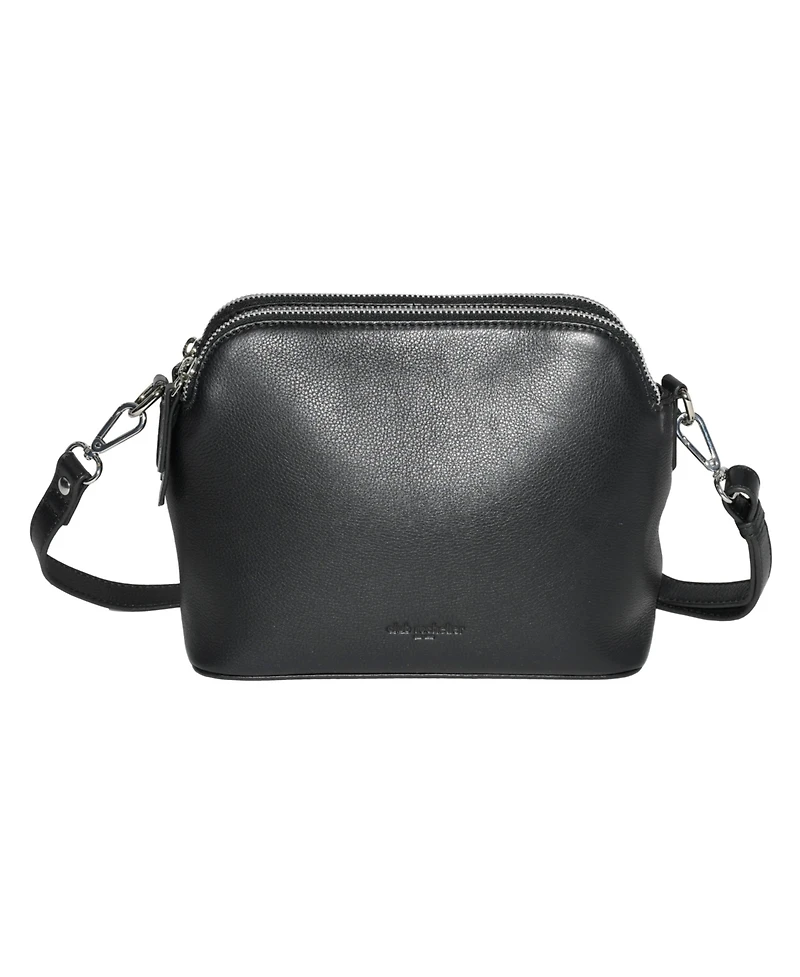 Ladies Leather Double Zipper Crossbody Bag