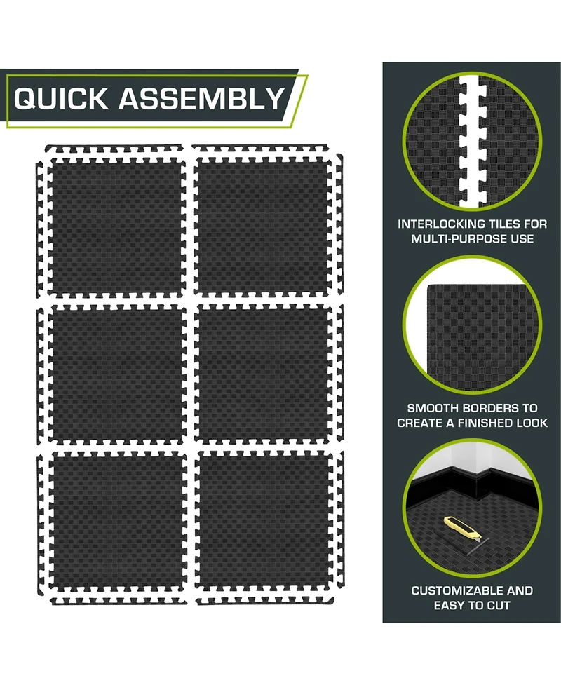ProsourceFit Checkered Puzzle Exercise Mat 1-in, 24 Sq Ft - 6 Tiles