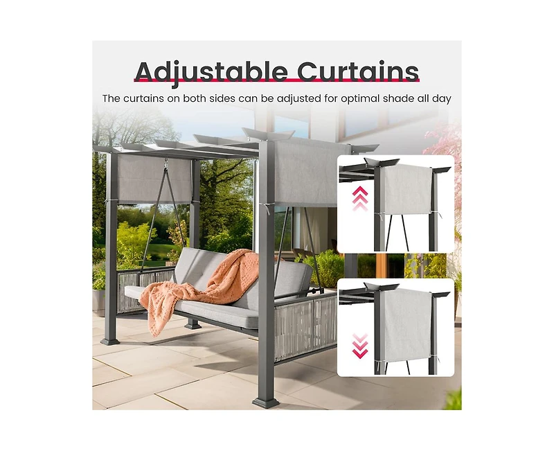 Pamapic 3-Person Gray Metal Patio Swing with Cushion