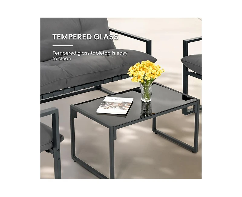 Pamapic 4-Piece Metal Outdoor Patio Conversation Set with Cushions