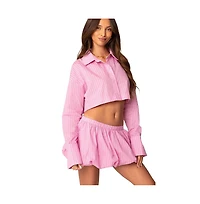 Edikted Womens Hila Pinstripe Cropped Button Up Shirt