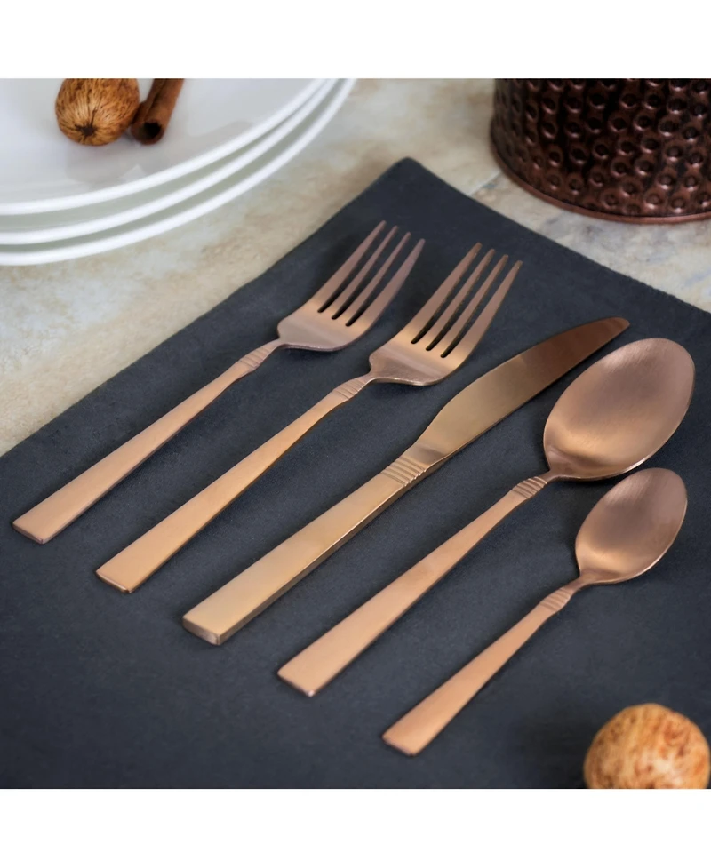 MegaChef Cravat 20 Piece Flatware Utensil Set, Stainless Steel Silverware Metal Service for 4 in Matte Black