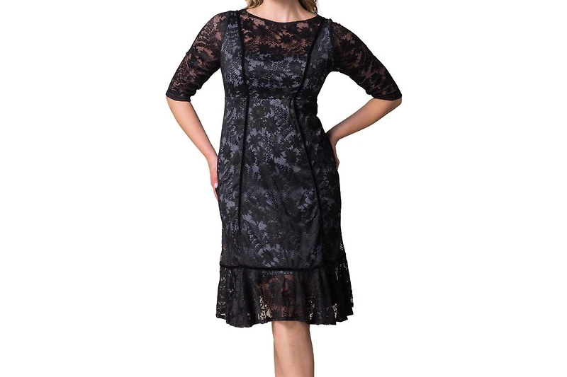 Kiyonna Plus Hampton Lace Cocktail Dress with Velvet Trim