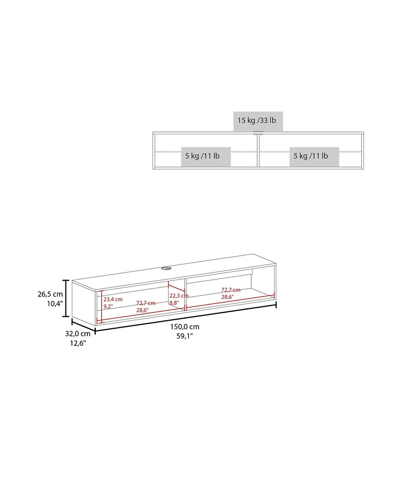 Fm Furniture Central Floating media rack in melamine with two shelves,white