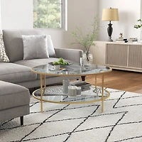 Homcom Round Side Table with Storage, 2-Tier End Tempe Glass Top