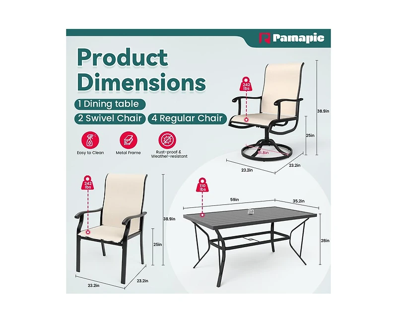 Grey 5-Piece Metal Outdoor Patio Dining Set with 4 Text Ilene Chairs and Square Table