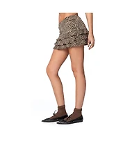 Edikted Womens Ruffled Leopard Printed Mini Skirt