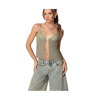 Edikted Womens Pleated Lacey Split Front Tank Top