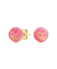 Bling Jewelry Elegant Real 14K Yellow Gold Round Natural Stone Bead Ball Stud Earrings 6MM
