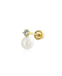 Bling Jewelry Real 14K Gold Cz Freshwater Pearl Cartilage Ear Lobe Earring 1 Piece