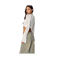 Edikted Womens Tie Front Crochet Crop Top