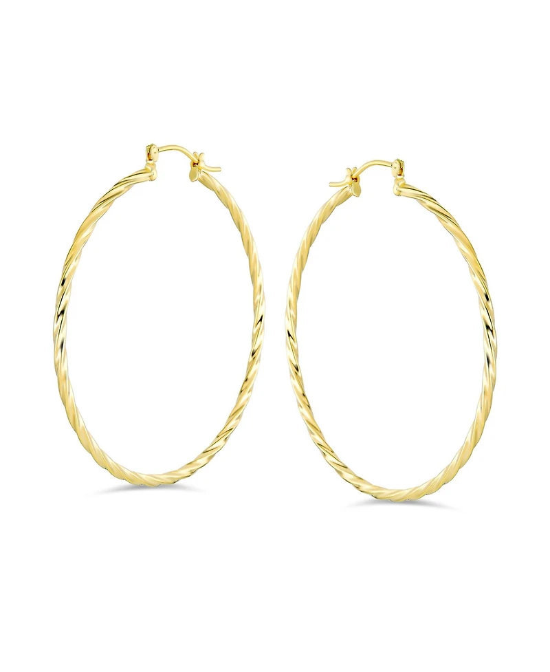 Bling Jewelry Creole Twisted Rope Hoop Huggie Earrings 18K Gold Plated Brass Lightweight 2.5 Inch
