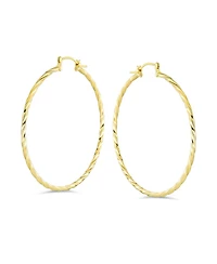 Bling Jewelry Creole Twisted Rope Hoop Huggie Earrings 18K Gold Plated Brass Lightweight 2.5 Inch