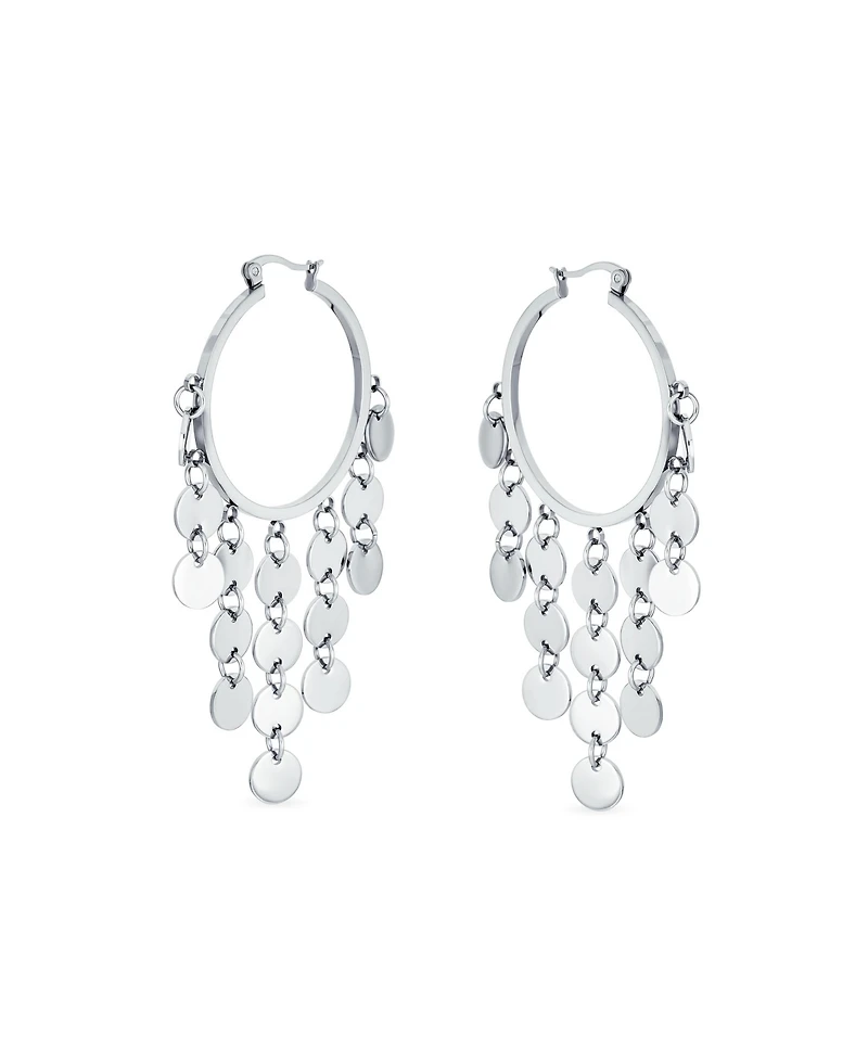 Bling Jewelry Fashion Boho Sequin Coin Dangle Hoop Huggie Earrings Silver Tone Rose Gold Plated