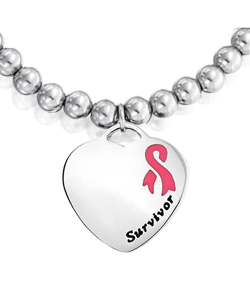 Bling Jewelry Blank Medical Alert Id Stretch Bracelet Heart Pink Cancer Ribbon Tag