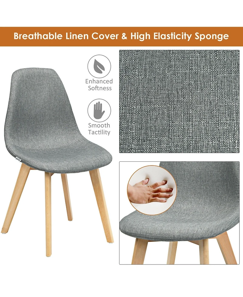 Gymax Set of 4 Dining Chairs Fabric Cushion Kitchen Side Chairs Gray