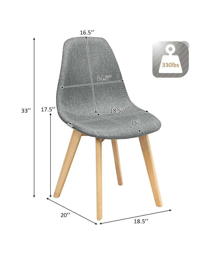 Gymax Set of 4 Dining Chairs Fabric Cushion Kitchen Side Chairs Gray