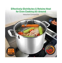 NutriChef Stainless Steel Cookware Stockpot - 8 Quart, Heavy Duty Induction Pot, Stock Pot With Lid