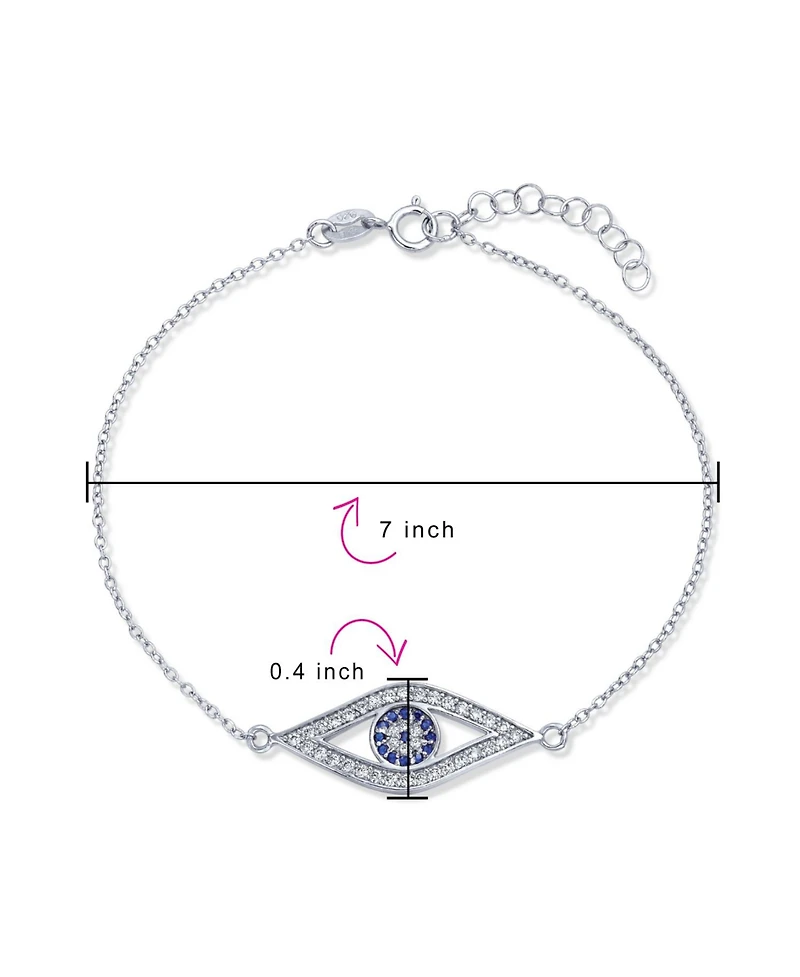 Bling Jewelry Delicate Minimalist Protection Amulet Cubic Zirconia Pave Cz Navy Blue Evil Eye Charm Bracelet Rose Gold Plated .925 Sterling Silver