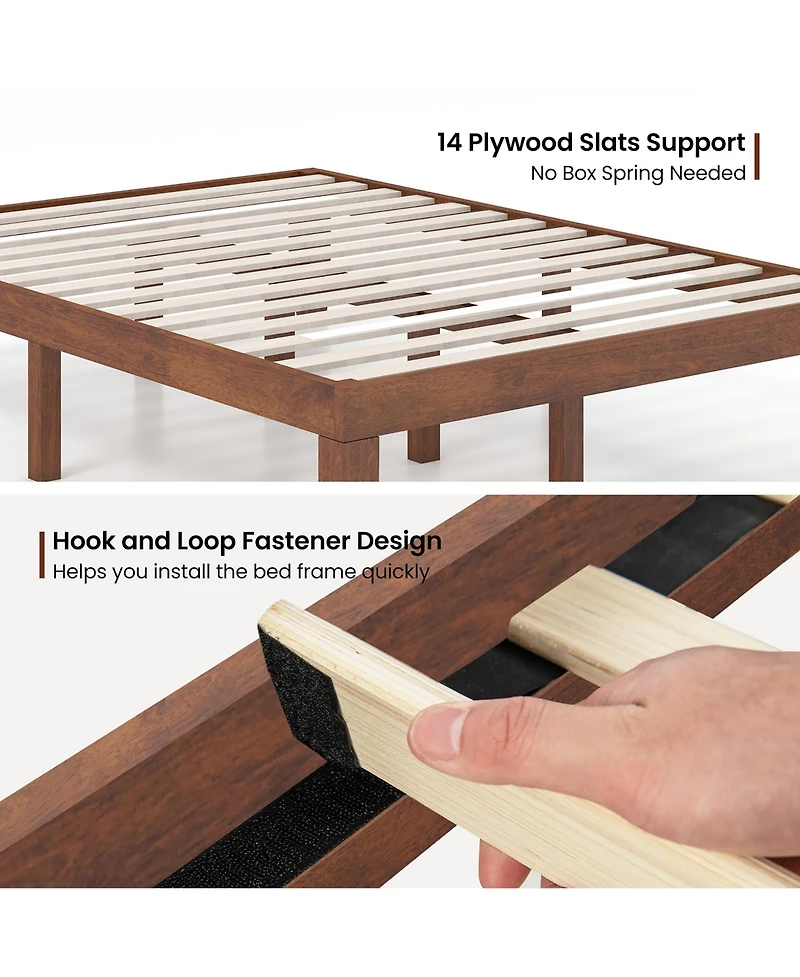 Gymax 14'' Full Size Wooden Platform Bed Frame w/ Strong Slat Support Brown Cherry