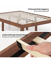Gymax 14'' Full Size Wooden Platform Bed Frame w/ Strong Slat Support Brown Cherry
