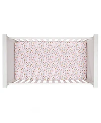 Lambs & Ivy Little Garden 100% Cotton Pink Floral Fitted Crib/Toddler Sheet