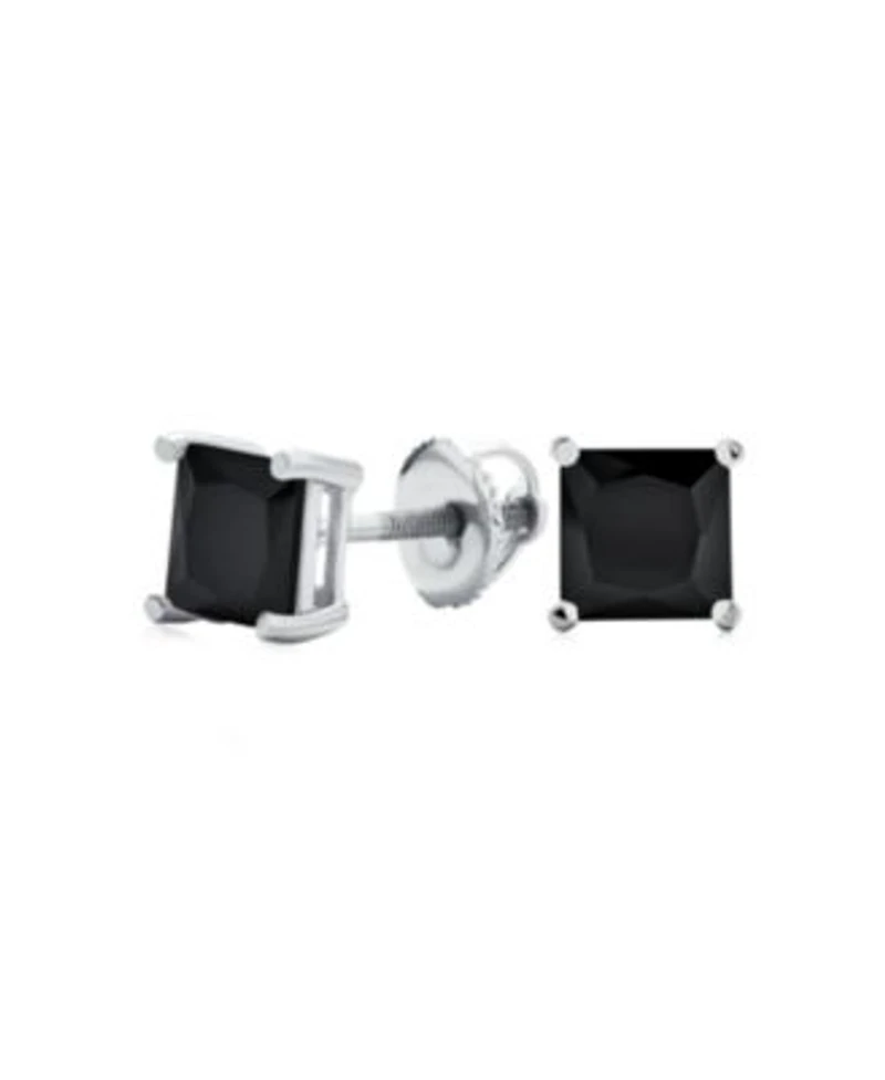 Bling Jewelry Black Square 0.50ctw Cubic Zirconia Cz Stud Earrings Screw Back .925 Sterling Silver 5mm