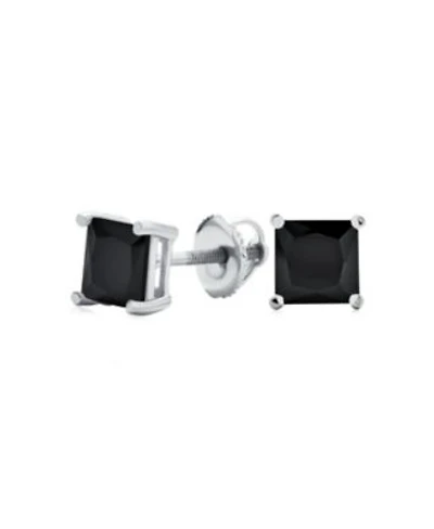Bling Jewelry Black Square 0.50ctw Cubic Zirconia Cz Stud Earrings Screw Back .925 Sterling Silver 5mm