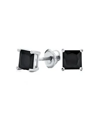Bling Jewelry Black Square 0.50ctw Cubic Zirconia Cz Stud Earrings Screw Back .925 Sterling Silver 5mm