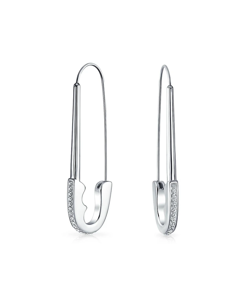 Bling Jewelry Safety Pin Symbol Support displaced people Threader Earrings Crystal Accent Silver Tone Surgical Steel Add Charms