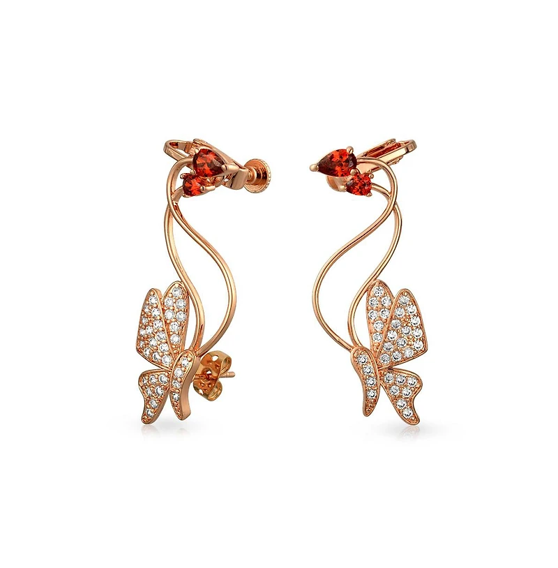 Bling Jewelry Butterfly Cz Ear Crawler Earrings in Rose Gold Plated Brass