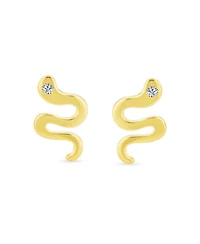 Bling Jewelry Minimalist Tiny Mini Cz Accent Garden Reptile Serpent Snake Stud Earrings For Women 14K Yellow Gold Safety Clutch Screw back