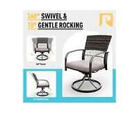 Pamapic 5-Piece Patio Outdoor Dining Set with Square Table and Rattan Swivel Chairs Green Cushion