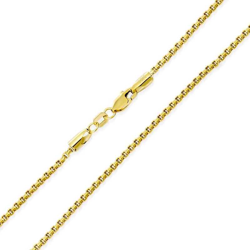 Bling Jewelry Fine Solid Yellow 10K Gold Strong Box Chain Necklace Medium 100 Gauge Lobster Claw Clasp 16,18,20,22,24 Inch