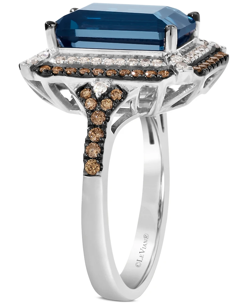 Le Vian Deep Sea Blue Topaz (3-7/8 ct. t.w.) & Diamond (5/8 Double Halo Ring 14k Rose Gold (Also Available White or Yello