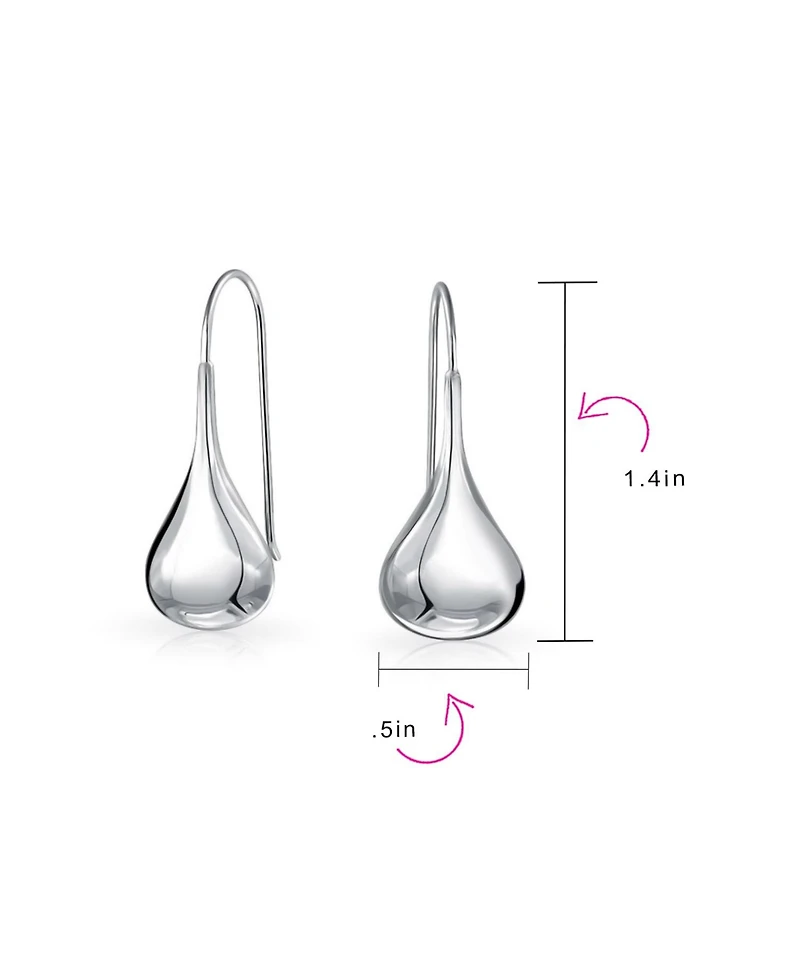 Bling Jewelry Simple Plain Puffed Teardrop Pear Shaped Rain Drop Earrings Fishhook Threader Polish Sterling Silver Inch