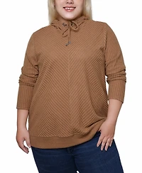 Ny Collection Plus Size Ribbed Long Sleeve Hooded Top