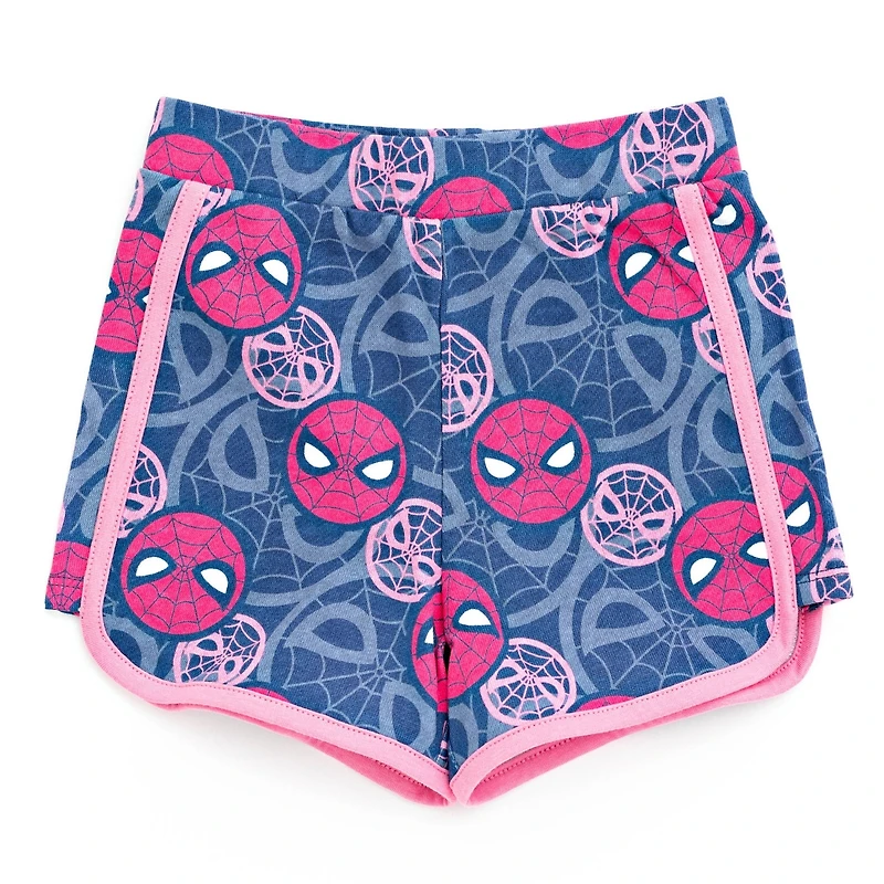 Marvel Little Girls Spider-Man Spider-Gwen Ghost Spider Cosplay Hooded Tank Top & French Terry Shorts Outfit Set to