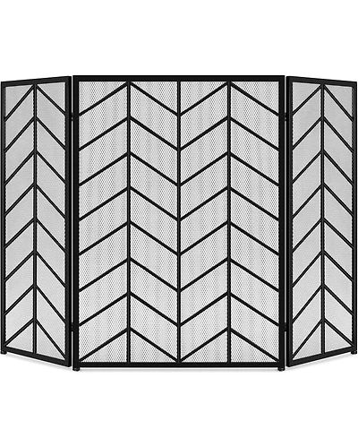 Best Choice Products 52x31in 3-Panel Iron Chevron Fireplace Screen, Spark Guard w/ Handles