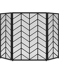 Best Choice Products 52x31in 3-Panel Iron Chevron Fireplace Screen, Spark Guard w/ Handles