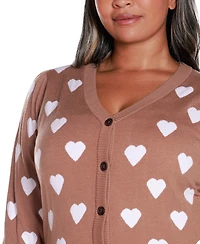 Belldini Plus Size Hearts Jacquard Cardigan Sweater